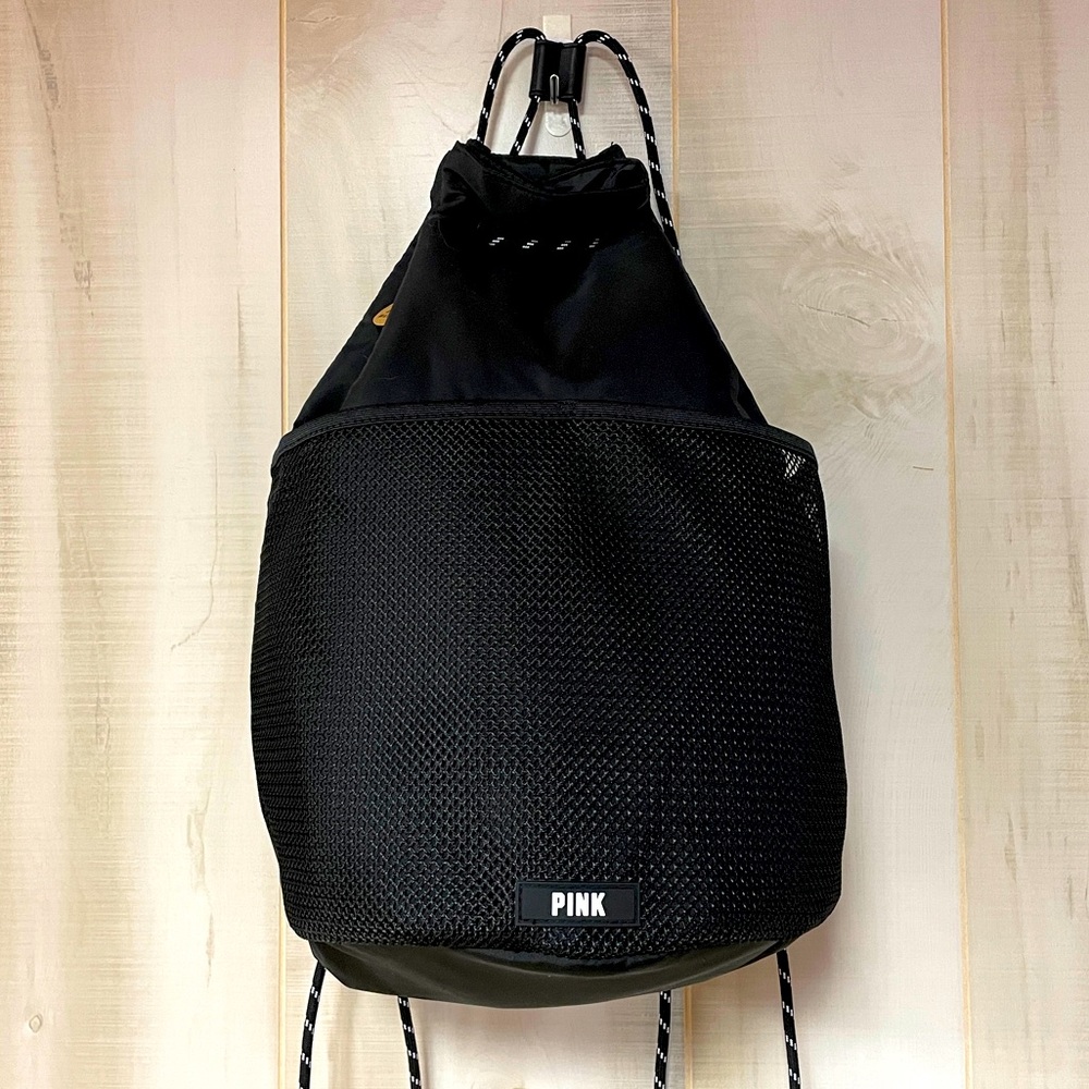 VS Pink Black Drawstring Backpack